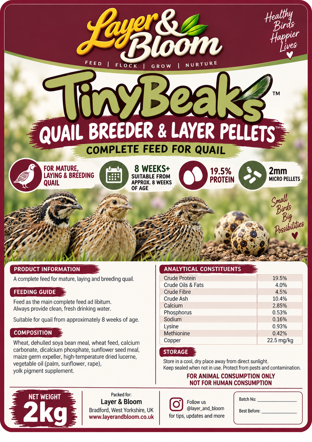 2kg TinyBeaks Quail Breeder & Layer Pellets