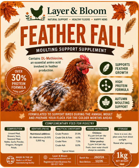 1kg Feather Fall – Autumn Moulting Support Supplement for Chickens & Poultry