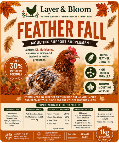 1kg Feather Fall – Autumn Moulting Support Supplement for Chickens & Poultry
