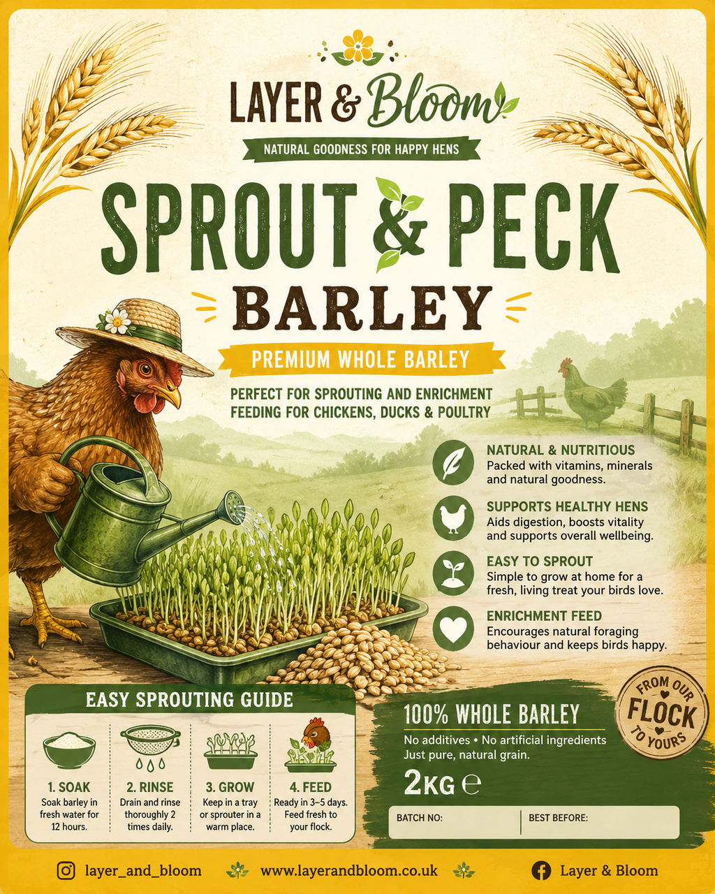 Sprout & Peck Barley – Premium Whole Barley for Poultry (2kg)