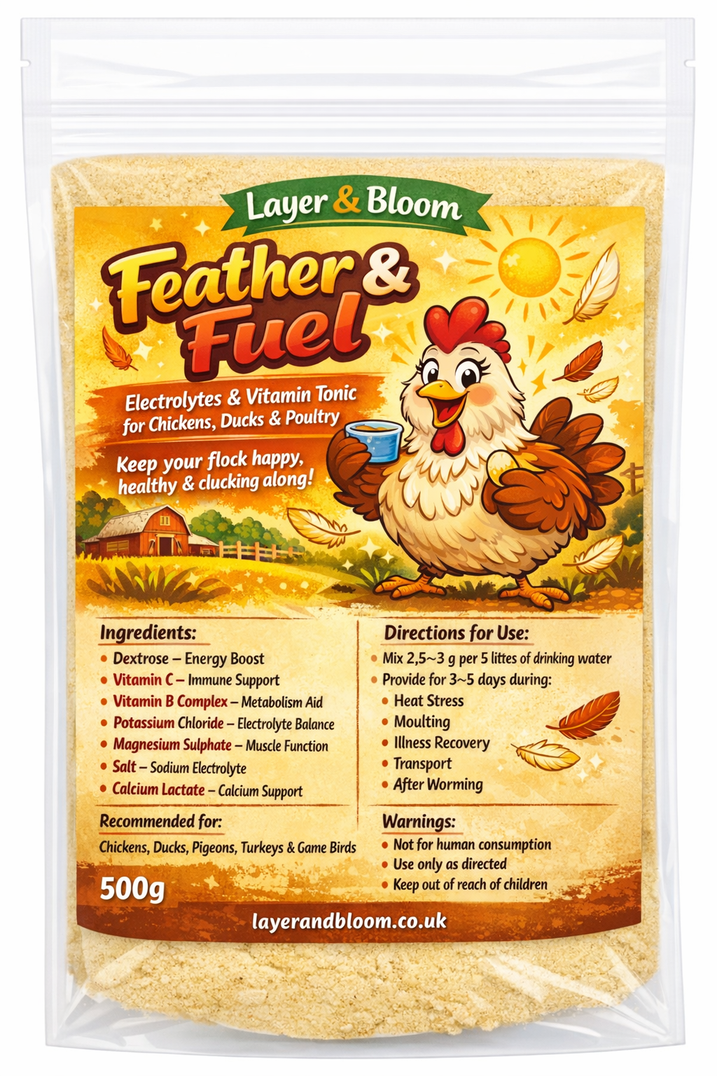 Feather & Fuel | Electrolytes & Vitamin Tonic for Chickens, Ducks & Poultry | 500 g