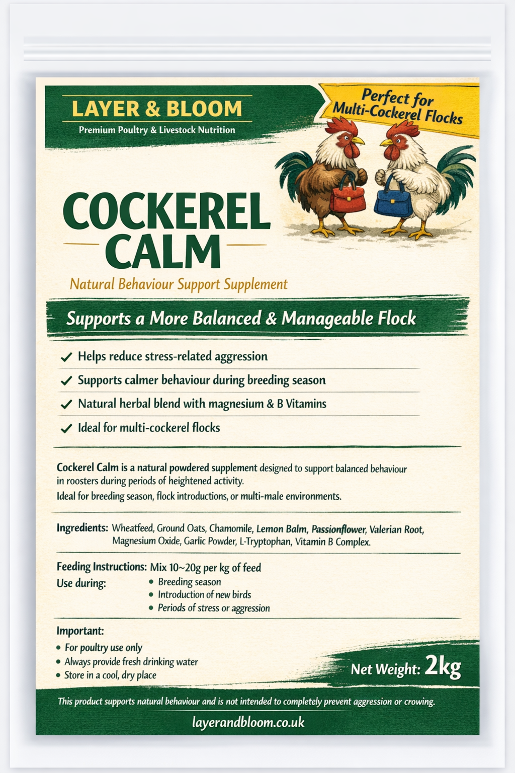Cockerel Calm – Natural Behaviour Support Supplement for Roosters (2kg)
