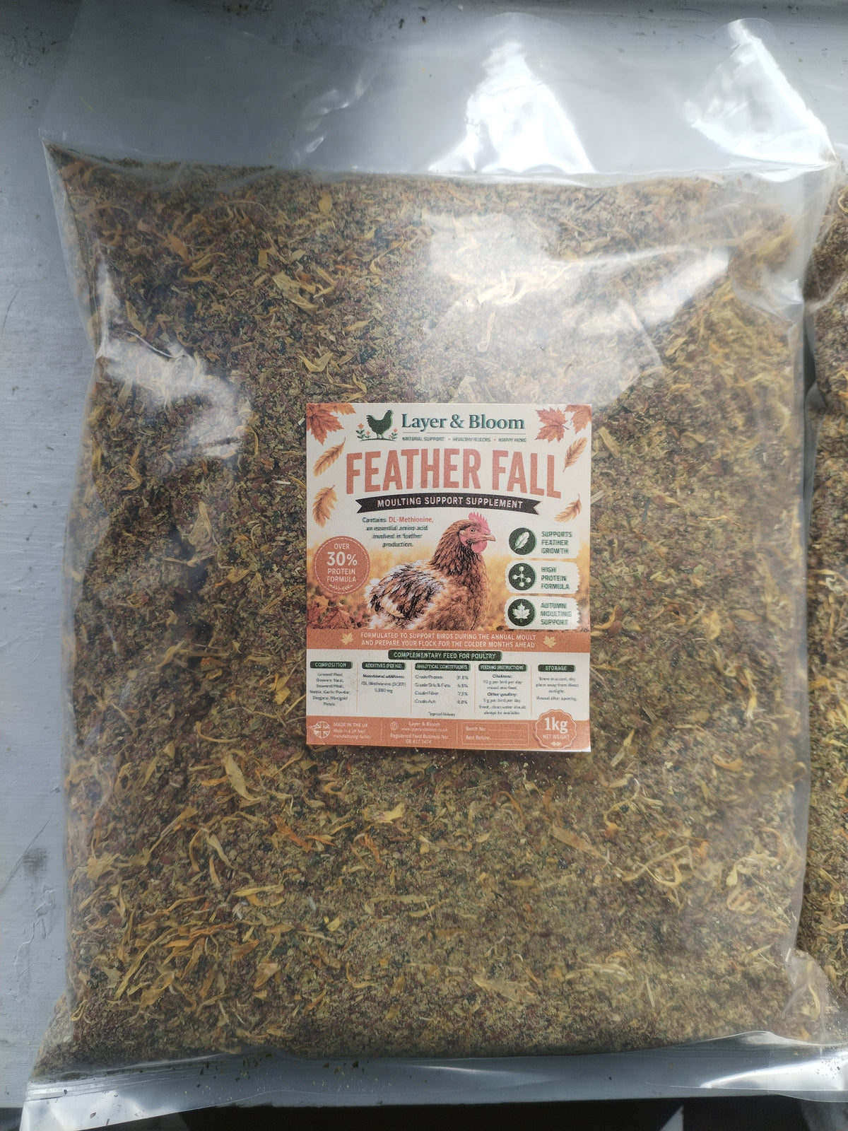 1kg Feather Fall – Autumn Moulting Support Supplement for Chickens & Poultry